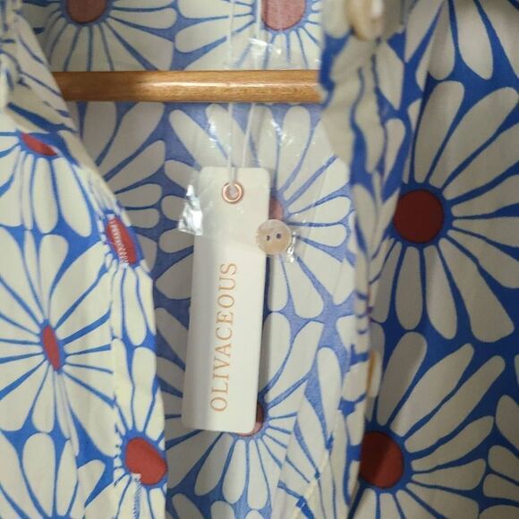 Olivaceous Daisy Pattern 100% Cotton Drop Waist Belted Mini Dress Tunic sz M NWT - Picture 3 of 5